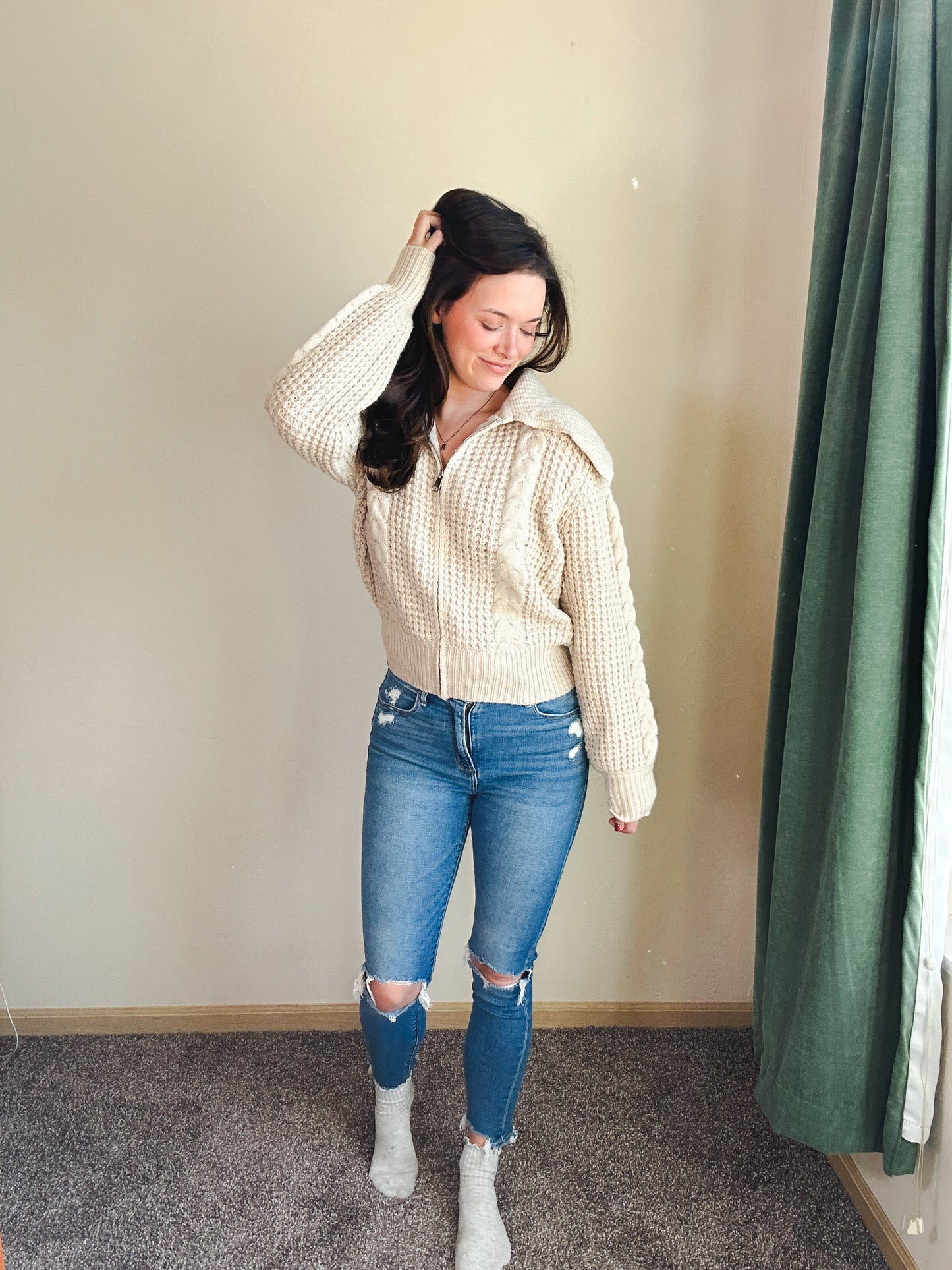 Roasted Chestnut Zip Up Sweater