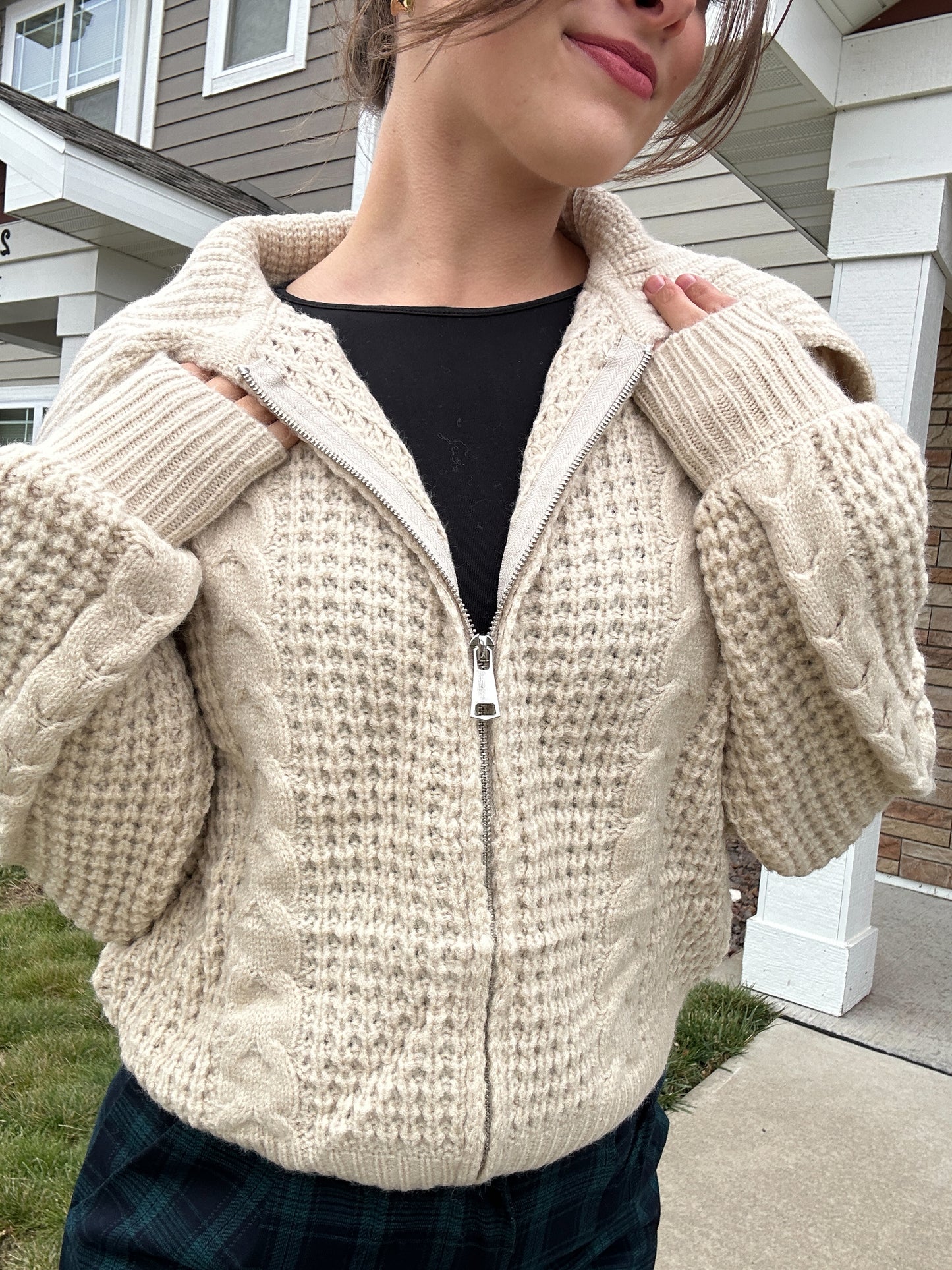 Roasted Chestnut Zip Up Sweater