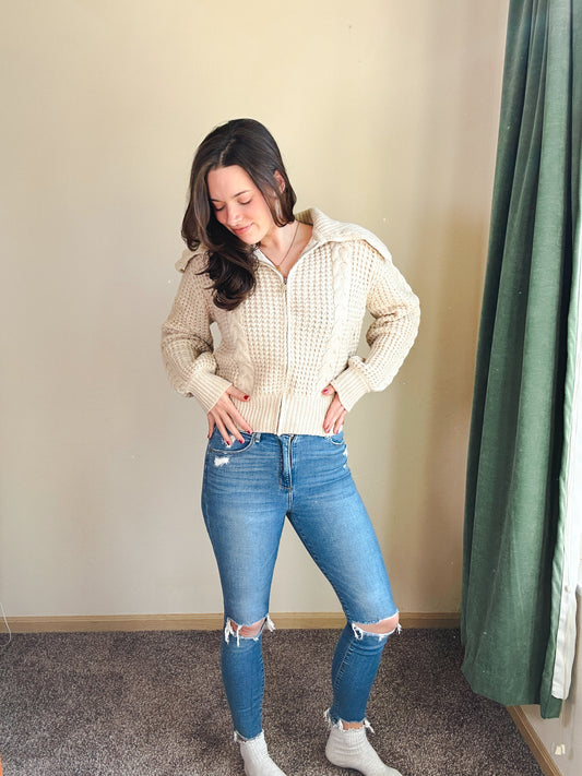 Roasted Chestnut Zip Up Sweater